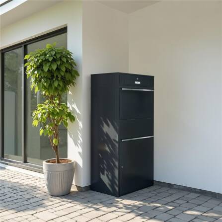 Metzler Paketbox XL mit Briefkasten | Mit austauschbarem Namensschild | Anthrazit | Bispo Max RE