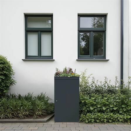 Metzler Mülltonnenbox mit Pflanzdach | 1er | 240l | aus Aluminium | rostfrei & massiv | Anthrazit RAL 7016