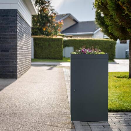 Metzler Mülltonnenbox mit Pflanzdach | 1er | 240l | aus Aluminium | rostfrei & massiv | Anthrazit RAL 7016