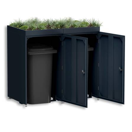 Metzler Mülltonnenbox mit Pflanzdach | 2er | 240l | aus Aluminium | rostfrei & massiv | Anthrazit RAL 7016