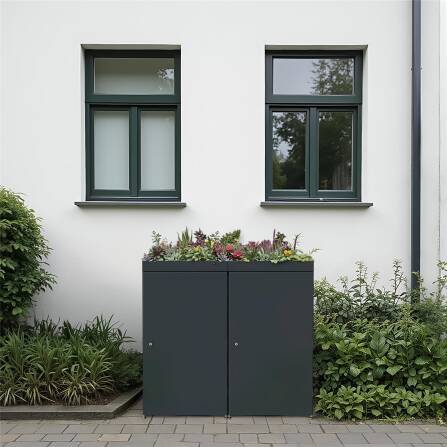 Metzler Mülltonnenbox mit Pflanzdach | 2er | 240l | aus Aluminium | rostfrei & massiv | Anthrazit RAL 7016