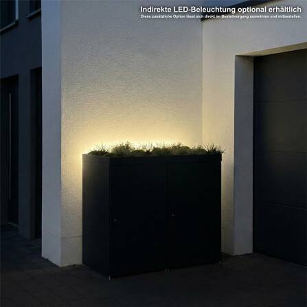 Metzler Mülltonnenbox mit Pflanzdach | 2er | 240l | aus Aluminium | rostfrei & massiv | Anthrazit RAL 7016