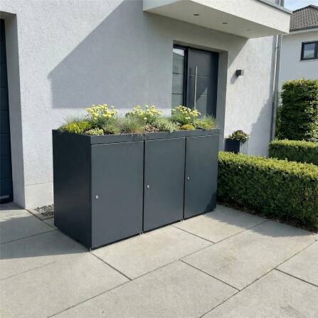 Metzler Mülltonnenbox mit Pflanzdach | 3er | 240l | aus Aluminium | rostfrei & massiv | Anthrazit RAL 7016