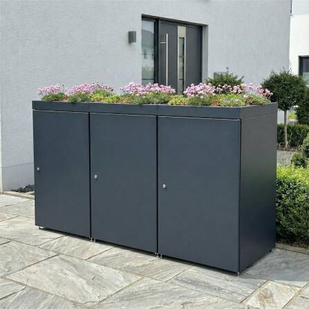 Metzler Mülltonnenbox mit Pflanzdach | 3er | 240l | aus Aluminium | rostfrei & massiv | Anthrazit RAL 7016