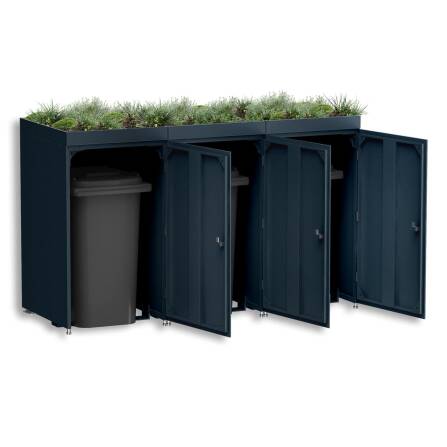 Metzler Mülltonnenbox mit Pflanzdach | 3er | 240l | aus Aluminium | rostfrei & massiv | Anthrazit RAL 7016