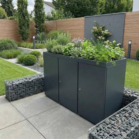 Metzler Mülltonnenbox mit Pflanzdach | 3er | 240l | aus Aluminium | rostfrei & massiv | Anthrazit RAL 7016