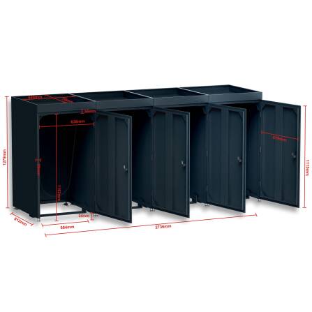 Metzler Mülltonnenbox mit Pflanzdach | 4er | 240l | aus Aluminium | rostfrei & massiv | Anthrazit RAL 7016