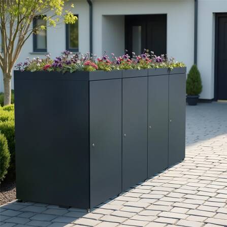 Metzler Mülltonnenbox mit Pflanzdach | 4er | 240l | aus Aluminium | rostfrei & massiv | Anthrazit RAL 7016