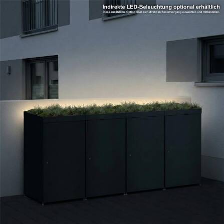Metzler Mülltonnenbox mit Pflanzdach | 4er | 240l | aus Aluminium | rostfrei & massiv | Anthrazit RAL 7016