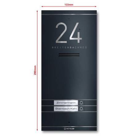 Metzler ADM10 Audio-Türsprechanlage | 2 Klingeltaster | Mit austauschbarem Namensschild | Anthrazit | Kai