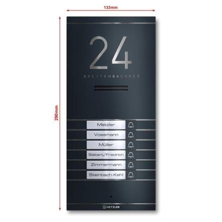 Metzler ADM10 Audio-Türsprechanlage | 6 Klingeltaster | Mit austauschbarem Namensschild | Kai