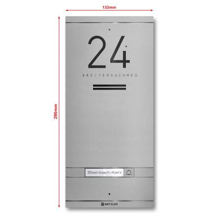 Metzler ADM10 Audio-Türsprechanlage | 1 Klingeltaster | Mit austauschbarem Namensschild | Grau | Kai