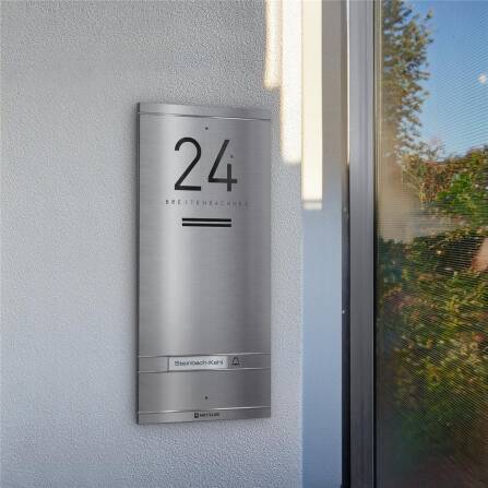 Metzler ADM10 Audio-Türsprechanlage | 1 Klingeltaster | Mit austauschbarem Namensschild | Edelstahl | Kai
