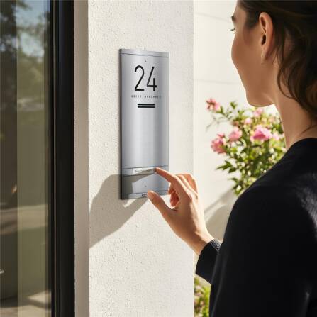 Metzler ADM10 Audio-Türsprechanlage | 1 Klingeltaster | Mit austauschbarem Namensschild | Edelstahl | Kai
