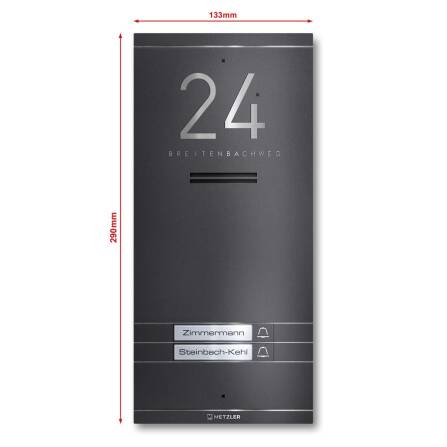 Metzler ADM10 Audio-Türsprechanlage | 2 Klingeltaster | Mit austauschbarem Namensschild | Eisenglimmer | Kai