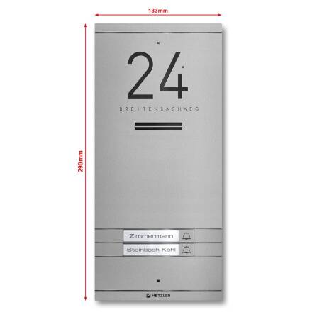 Metzler ADM10 Audio-Türsprechanlage | 2 Klingeltaster | Mit austauschbarem Namensschild | Grau | Kai