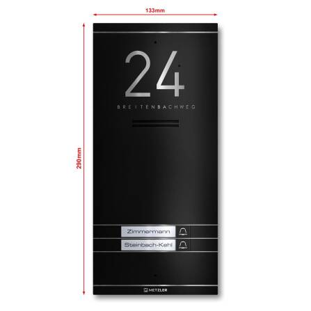 Metzler ADM10 interphone audio | 2 boutons de sonnette | Plaques de nom remplaçable | Noir | Kai