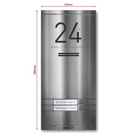 Metzler ADM10 Audio-Türsprechanlage | 2 Klingeltaster | Mit austauschbarem Namensschild | Edelstahl | Kai