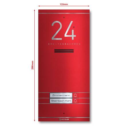 Metzler ADM10 Audio-Türsprechanlage | 2 Klingeltaster | Mit austauschbarem Namensschild | Wunschfarbe | Kai