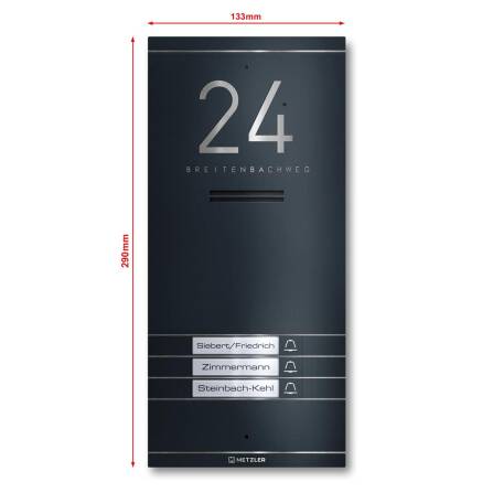 Metzler ADM10 Audio-Türsprechanlage | 3 Klingeltaster | Mit austauschbarem Namensschild | Kai