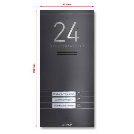 Metzler ADM10 Audio-Türsprechanlage | 3 Klingeltaster | Mit austauschbarem Namensschild | Eisenglimmer | Kai