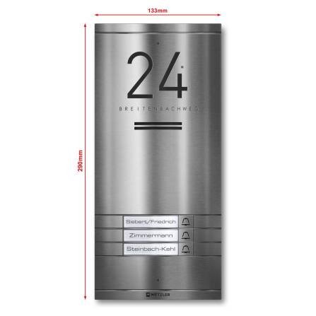 Metzler ADM10 Audio-Türsprechanlage | 3 Klingeltaster | Mit austauschbarem Namensschild | Edelstahl | Kai