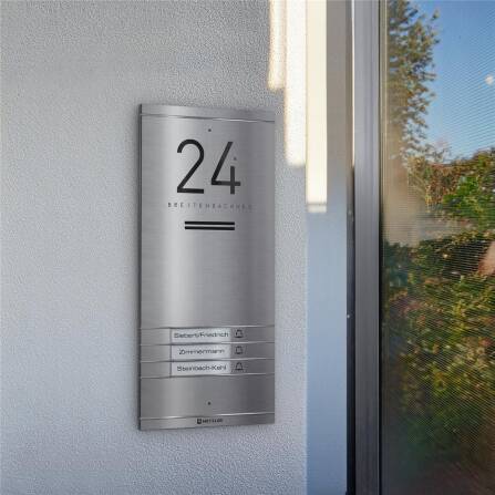 Metzler ADM10 Audio-Türsprechanlage | 3 Klingeltaster | Mit austauschbarem Namensschild | Edelstahl | Kai
