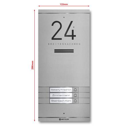 Metzler ADM10 Audio-Türsprechanlage | 3 Klingeltaster | Mit austauschbarem Namensschild | Grau | Kai