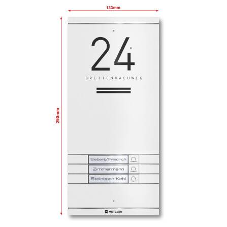Metzler ADM10 Audio-Türsprechanlage | 3 Klingeltaster | Mit austauschbarem Namensschild | Weiß | Kai