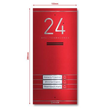 Metzler ADM10 Audio-Türsprechanlage | 3 Klingeltaster | Mit austauschbarem Namensschild | Wunschfarbe | Kai