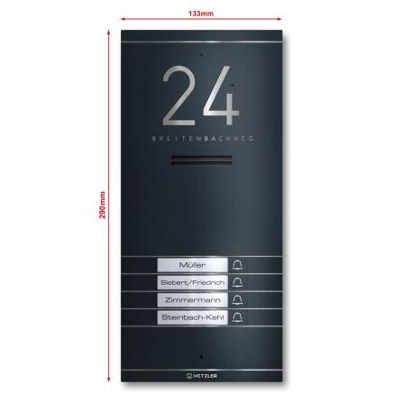 Metzler ADM10 Audio-Türsprechanlage | 4 Klingeltaster | Mit austauschbarem Namensschild | Anthrazit | Kai