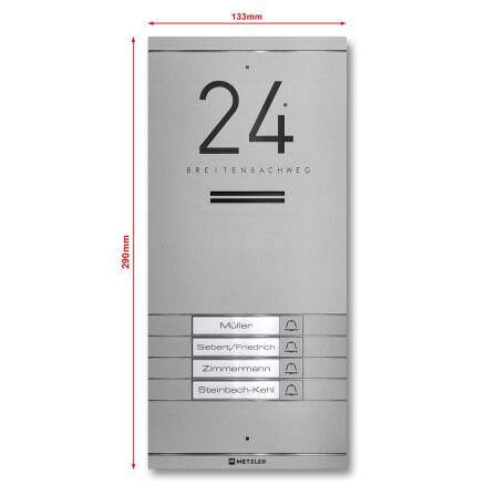 Metzler ADM10 Audio-Türsprechanlage | 4 Klingeltaster | Mit austauschbarem Namensschild | Grau | Kai