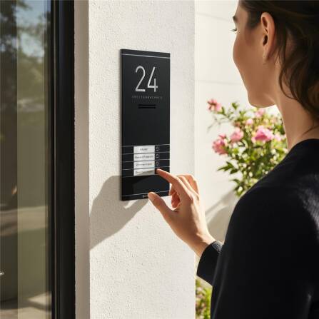 Metzler ADM10 Audio-Türsprechanlage | 4 Klingeltaster | Mit austauschbarem Namensschild | Schwarz | Kai