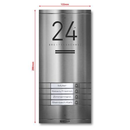 Metzler ADM10 Audio-Türsprechanlage | 4 Klingeltaster | Mit austauschbarem Namensschild | Edelstahl | Kai