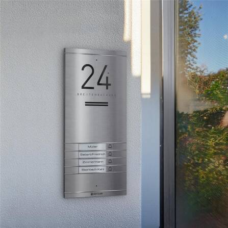 Metzler ADM10 Audio-Türsprechanlage | 4 Klingeltaster | Mit austauschbarem Namensschild | Edelstahl | Kai
