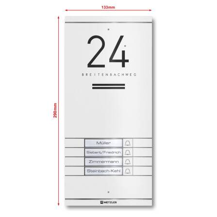 Metzler ADM10 Audio-Türsprechanlage | 4 Klingeltaster | Mit austauschbarem Namensschild | Weiß | Kai