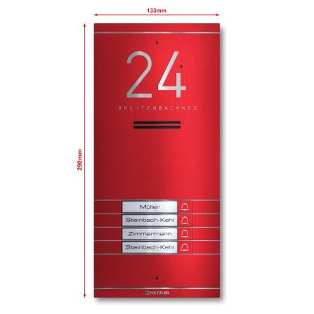 Metzler ADM10 Audio-Türsprechanlage | 4 Klingeltaster | Mit austauschbarem Namensschild | Wunschfarbe | Kai