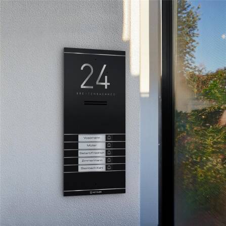 Metzler ADM10 Audio-Türsprechanlage | 5 Klingeltaster | Mit austauschbarem Namensschild | Schwarz | Kai