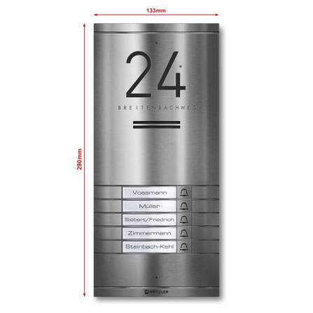 Metzler ADM10 Audio-Türsprechanlage | 5 Klingeltaster | Mit austauschbarem Namensschild | Edelstahl | Kai