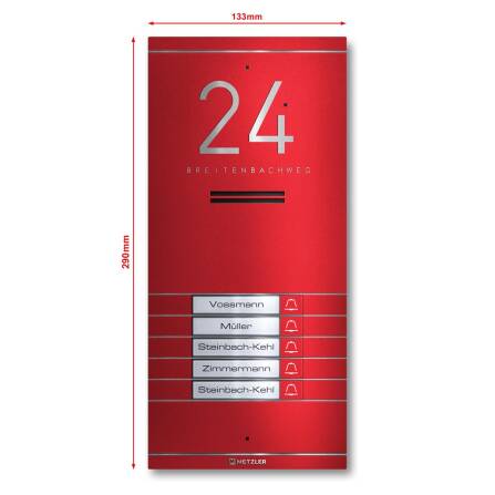 Metzler ADM10 Audio-Türsprechanlage | 5 Klingeltaster | Mit austauschbarem Namensschild | Wunschfarbe | Kai