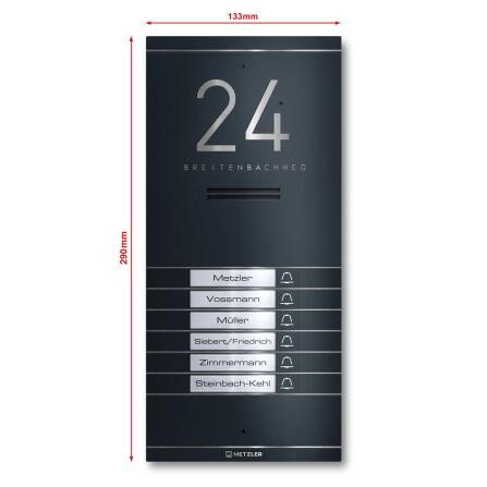 Metzler ADM10 Audio-Türsprechanlage | 6 Klingeltaster | Mit austauschbarem Namensschild | Anthrazit | Kai