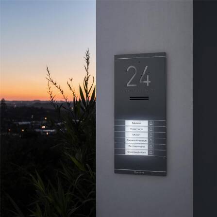 Metzler ADM10 Audio-Türsprechanlage | 6 Klingeltaster | Mit austauschbarem Namensschild | Eisenglimmer | Kai