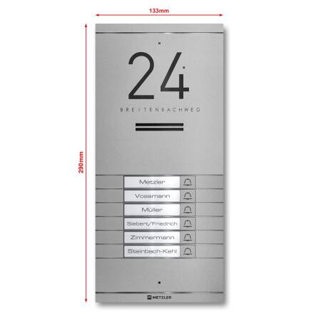 Metzler ADM10 Audio-Türsprechanlage | 6 Klingeltaster | Mit austauschbarem Namensschild | Grau | Kai