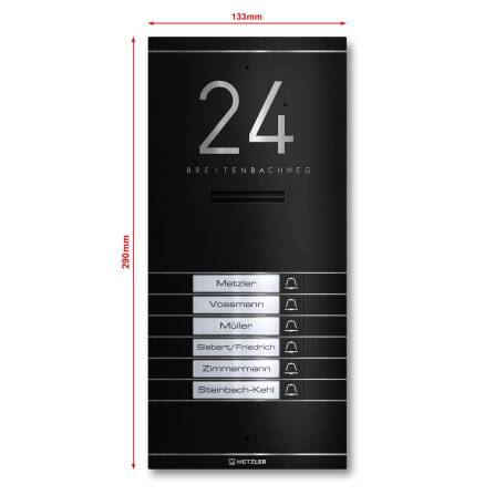 Metzler ADM10 Interphone audio | 6 boutons de sonnettes | Etiquettes de nom chengeable | Anthracite RAL 7016 | Kai