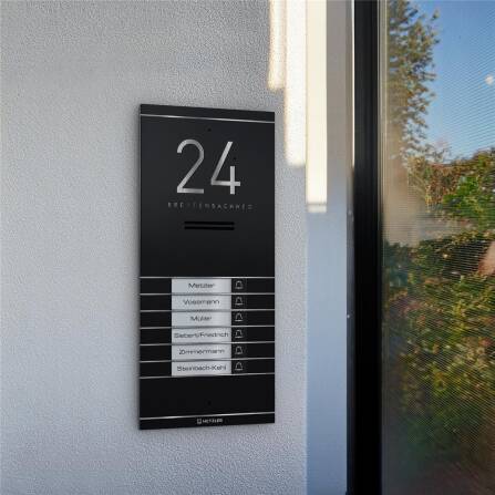 Metzler ADM10 Interphone audio | 6 boutons de sonnettes | Etiquettes de nom chengeable | Anthracite RAL 7016 | Kai