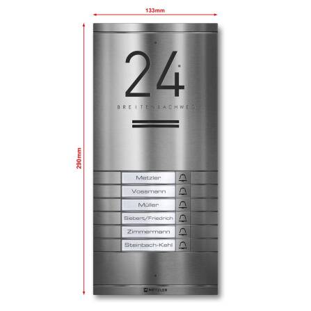 Metzler ADM10 Audio-Türsprechanlage | 6 Klingeltaster | Mit austauschbarem Namensschild | Edelstahl | Kai