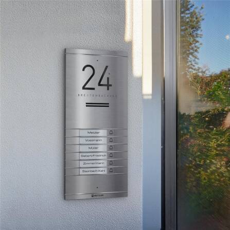 Metzler ADM10 Audio-Türsprechanlage | 6 Klingeltaster | Mit austauschbarem Namensschild | Edelstahl | Kai