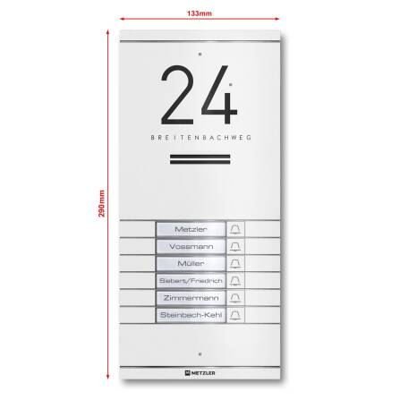 Metzler ADM10 Audio-Türsprechanlage | 6 Klingeltaster | Mit austauschbarem Namensschild | Weiß | Kai