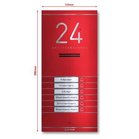 Metzler ADM10 Audio-Türsprechanlage | 6 Klingeltaster | Mit austauschbarem Namensschild | Wunschfarbe | Kai