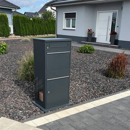 Paketbox mit Briefkasten | mit seitlichen Sichtfenstern | Anthrazit | Bispo SF
